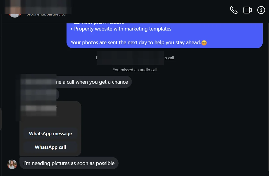 A reply to an outreach message, names removed