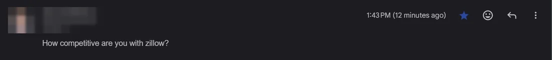 An emailed reply asking how pricing compares